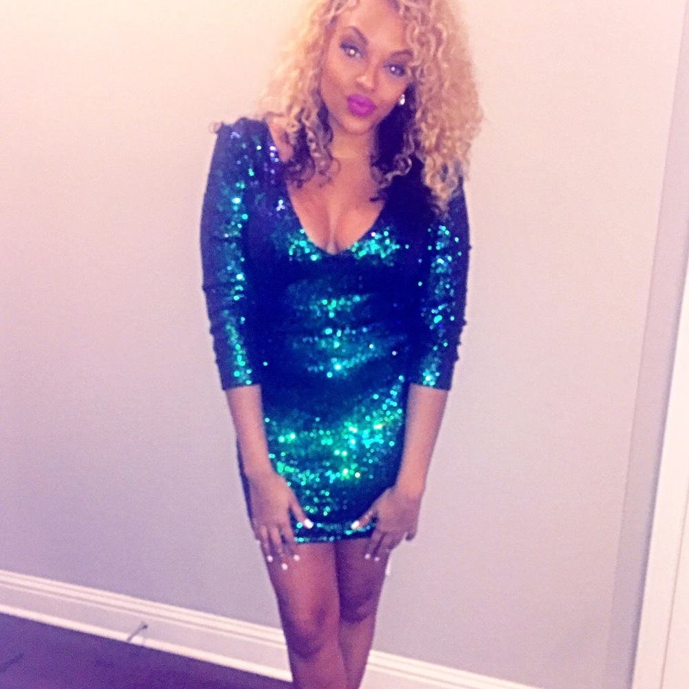 Green Blue sequin Mini Dress